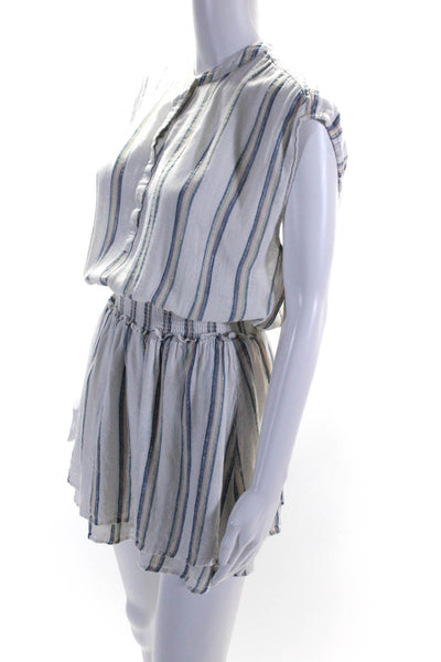 Rails Womens Striped Buttoned Sleeveless Short Blouson Dress White Blue Size S