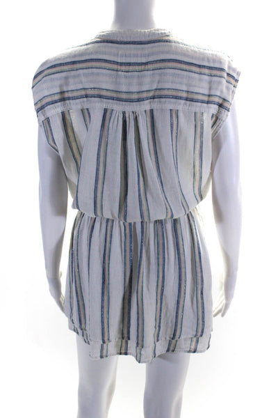 Rails Womens Striped Buttoned Sleeveless Short Blouson Dress White Blue Size S