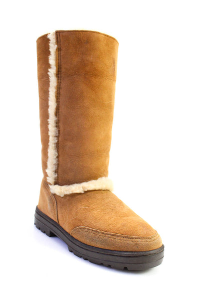 Ugg Womens Sheepskin Wool Lined Knee High Low Block Heel Boots Brown Size 7