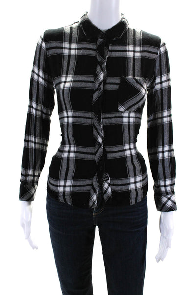 Rails Womens Collared Plaid Long Sleeve Button-Up Blouse Top Black Size S