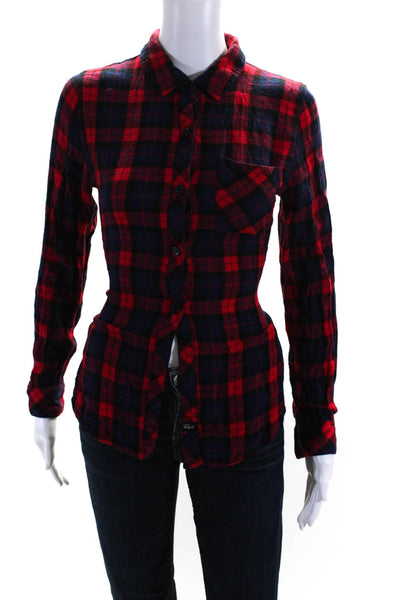 Rails Womens Woven Plaid Print Long Sleeve Button-Up Blouse Top Red Size XS