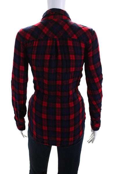 Rails Womens Woven Plaid Print Long Sleeve Button-Up Blouse Top Red Size XS