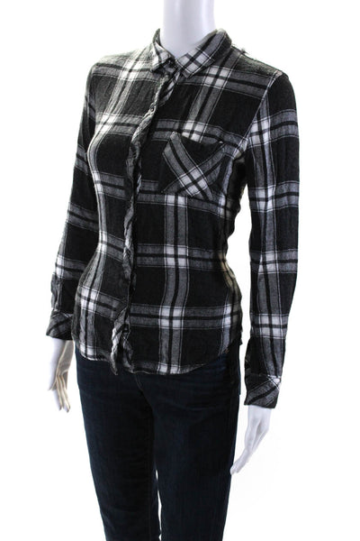 Rails Womens Long Sleeve Plaid Collared Button-Up Blouse Top Black Size Small
