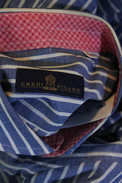 Eredi Pisano Men's Collar Long Sleeves Button Down Shirt Blue Stripe Size 15