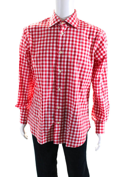 Eredi Pisano Men's Long Sleeves Button Collar Casual Red Check Shirt Size 16