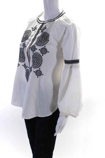 Tory Burch Womens Cotton Embroidered Long Sleeve Button Down Blouse White Size 4