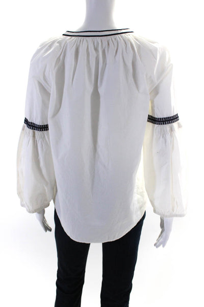 Tory Burch Womens Cotton Embroidered Long Sleeve Button Down Blouse White Size 4