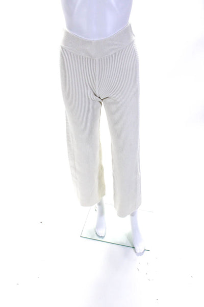 Toccin Womens Ribbed Mid Rise Wide Leg Pants White Cotton Size Extra Large