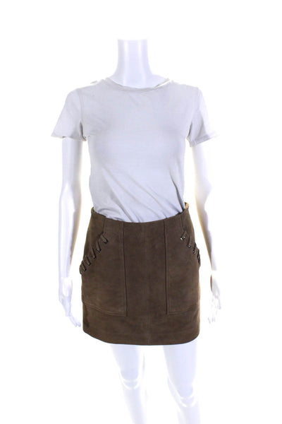 Intermix Womens Suede Whipstitch Pockets Mini Skirt Brown Size 4
