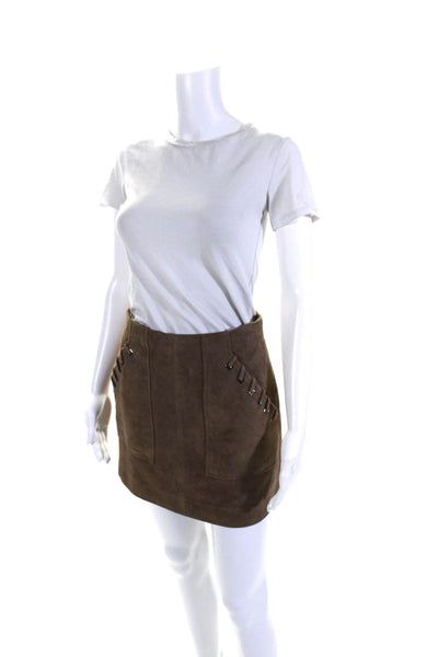 Intermix Womens Suede Whipstitch Pockets Mini Skirt Brown Size 4