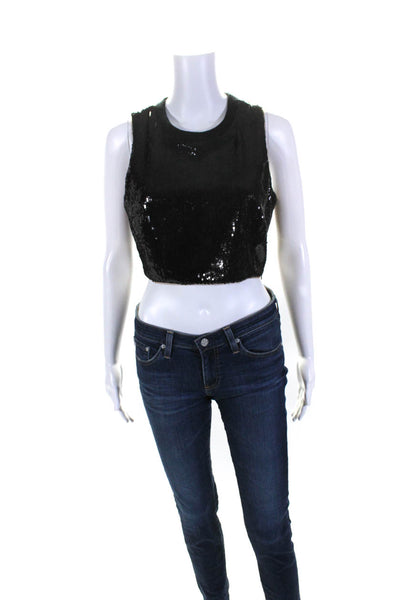 Toccin Womens Sequined Cropped Tank Top Black Size Small
