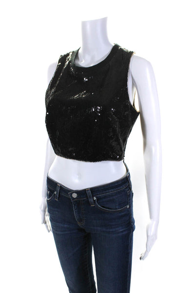 Toccin Womens Sequined Cropped Tank Top Black Size Small