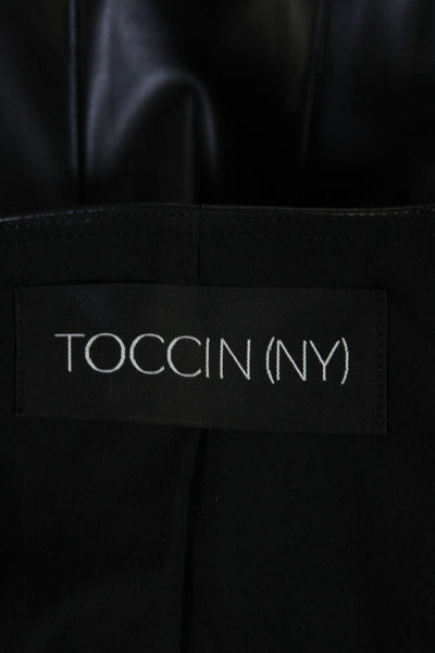 Toccin Womens Faux Leather V Neck Puffy Sleeves Blouse Black Size Small