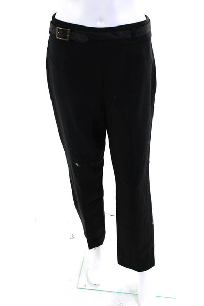 Karen Millen Womens Belted Buckled Back Zipped Tapered Dress Pants Black Size 8