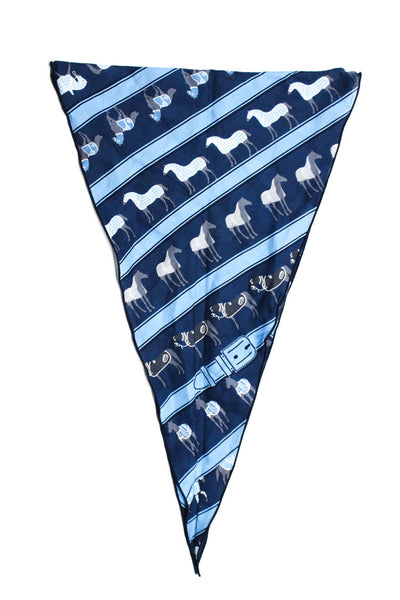Hermes Womens Horse Stirrup Printed Losange Cotton Knit Scarf Blue Gray