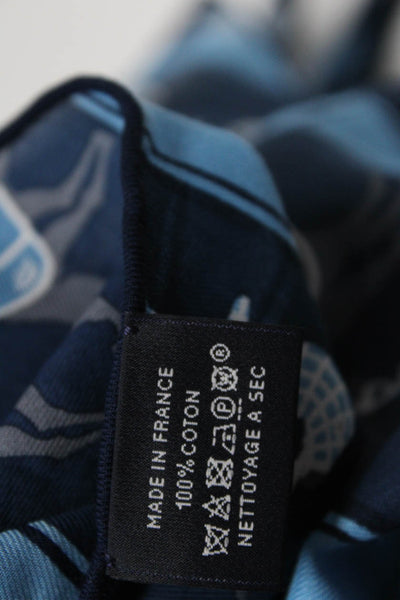 Hermes Womens Horse Stirrup Printed Losange Cotton Knit Scarf Blue Gray