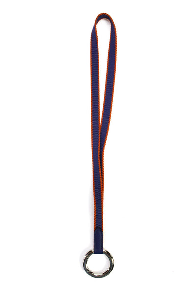Hermes Womens Blue Brown Canvas Silver Tone Lanyard For Pochette