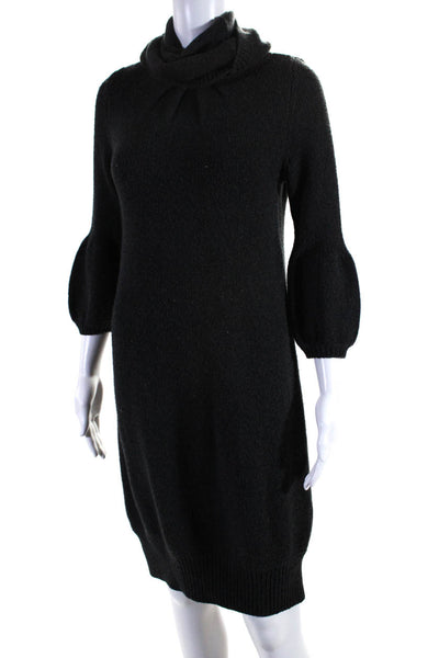 Vince Womens Wool Knit Cowl Neck Long Sleeve Sweater Dress Charcoal Gray Size M