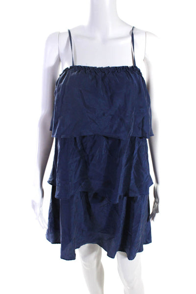 Ella Moss Womens Tiered Spaghetti Strap Sleeveless Dress Blue Size Medium