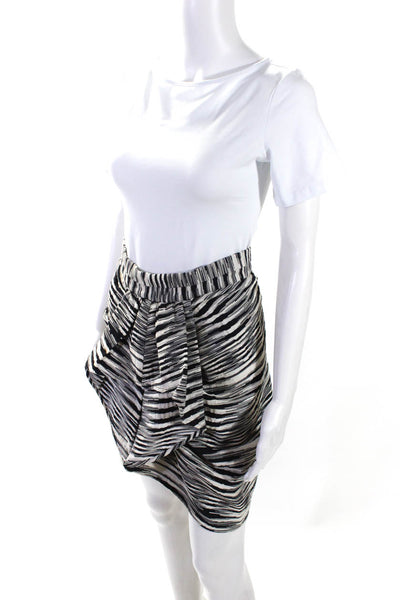 Whit Womens Striped Jacquard Ruffle Pencil Skirt Black Ivory Size 4