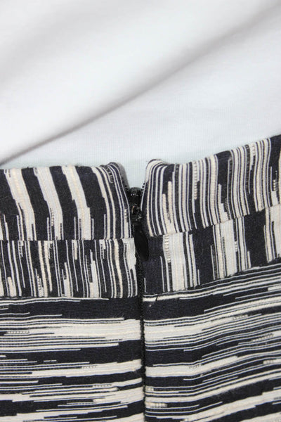 Whit Womens Striped Jacquard Ruffle Pencil Skirt Black Ivory Size 4