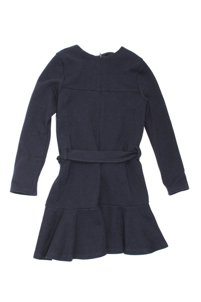 Chloe Girls Round Neck Fit & Flare Belted Long Sleeved Dress Navy Blue Size 8
