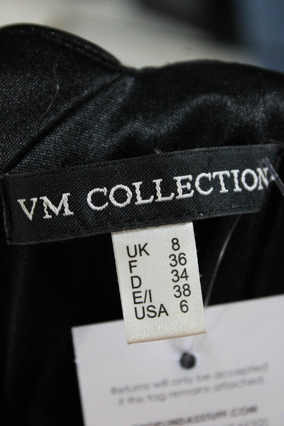 VM Collection Womens Embroidered Sequined Draped Round Accent Gown Black Size 6