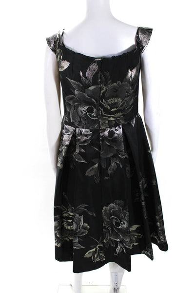 Jovani Womens Floral Print Metallic Pleated Darted Zipped Gown Black Size 12