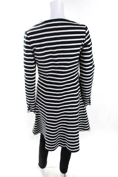 AR Womens Navy White Striped Crew Neck Full Zip Long Sleeve Trench Jacket Size 2