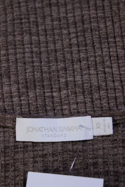 Jonathan Simkhai Womens Brown Ribbed Scoop Neck Knit Blouse Top Size XS