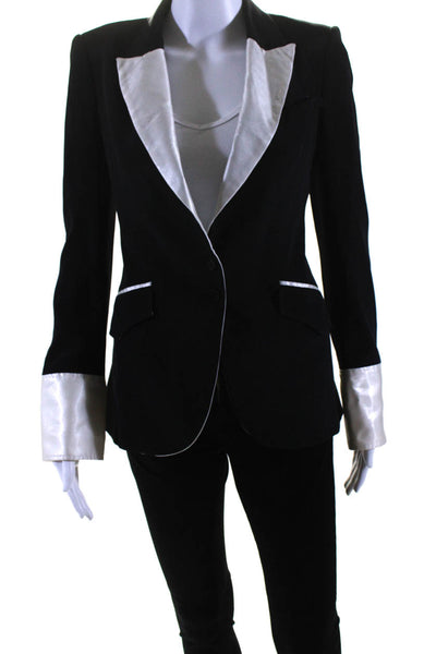 Norisol Ferrari Womens Black White Silk Long Sleeve Tuxedo Blazer Size S