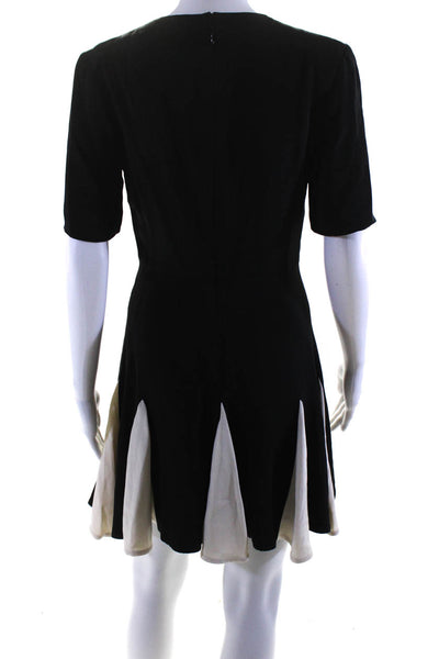 Cushnie Et Ochs Womens Black White Color Block Zip Back Fit & Flare Dress Size S