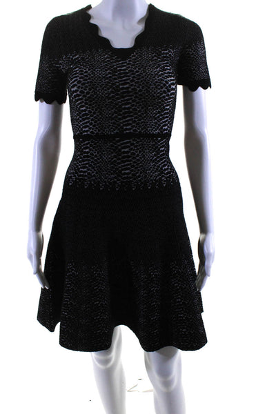 Yigal Azrouel Womens Black Textured V-Neck Scalloped Fit & Flare Dress Size XS