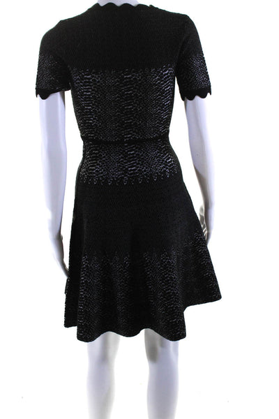 Yigal Azrouel Womens Black Textured V-Neck Scalloped Fit & Flare Dress Size XS