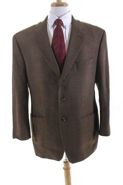 Lauren Ralph Lauren Mens Wool Plaid Print Three Button Blazer Brown Size 44