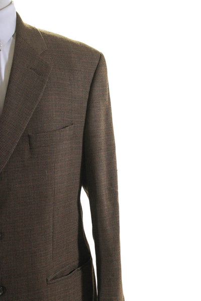 Lauren Ralph Lauren Mens Wool Plaid Print Three Button Blazer Brown Size 44