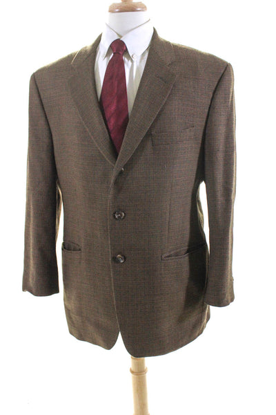 Lauren Ralph Lauren Mens Wool Plaid Print Three Button Blazer Brown Size 44