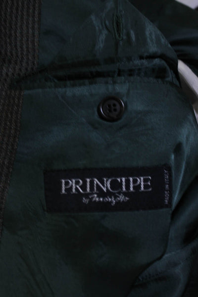 Principe Mens Wool Textured No Vent Three Button Blazer Jacket Green Size 44