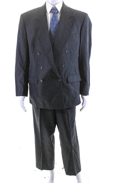 Fairfax Mens Wool Cashmere Double Breasted Blazer 2 Piece Suit Black Size 42 R