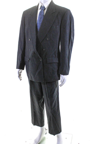 Fairfax Mens Wool Cashmere Double Breasted Blazer 2 Piece Suit Black Size 42 R