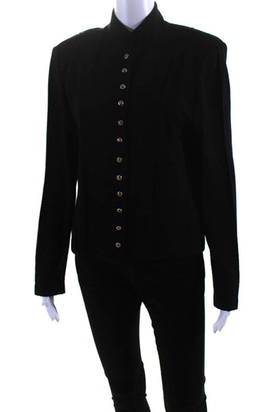 St. John Collection Womens Button Front Santana Knit Jacket Black Wool Size 10