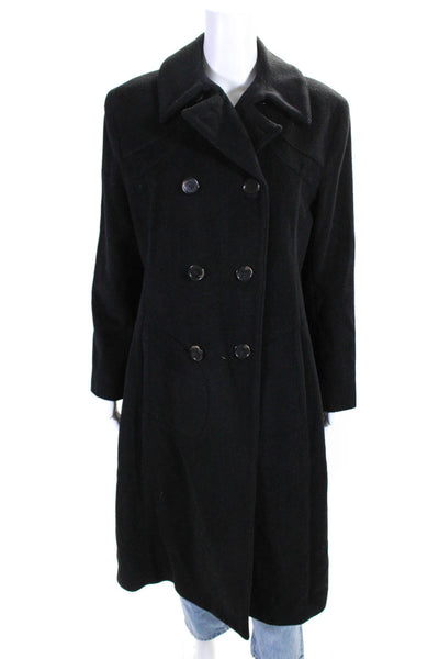 Searle Womens Black Super Fine Wool Double Breasted Long Sleeve Peacoat Size 14