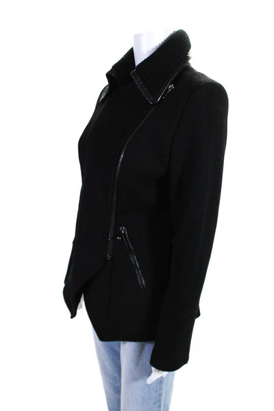 Trina Turk Womens Black Wool Cowl Neck Full Zip Long Sleeve Coat Size 6