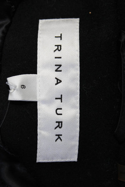 Trina Turk Womens Black Wool Cowl Neck Full Zip Long Sleeve Coat Size 6