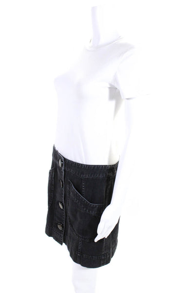 Coach Women's Cotton Patch Pocket Button Down Denim Skirt Washed Black Size 8
