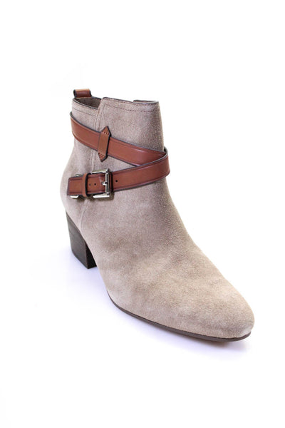 Coach Womens Suede Leather Buckle Silver Tone Hardware Ankle Boots Taupe Size 10