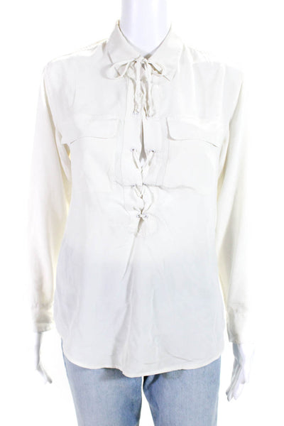 Equipment Femme Womens Silk Crepe Collared Button Up Blouse Top Ivory Suze XS