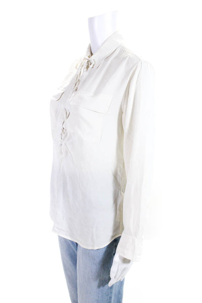 Equipment Femme Womens Silk Crepe Collared Button Up Blouse Top Ivory Suze XS