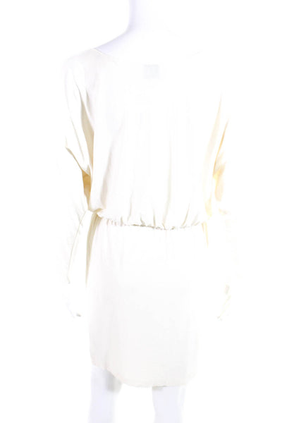 H By Halston Womens Silk Jersey Knit Scoop Neck Draped Sheath Dress Ivory Size 2