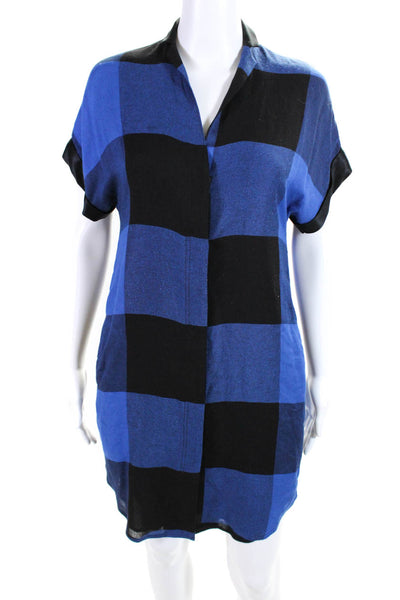 Rag & Bone Womens Woven Buffalo Plaid V-Neck Shirt Dress Black Blue Size 0